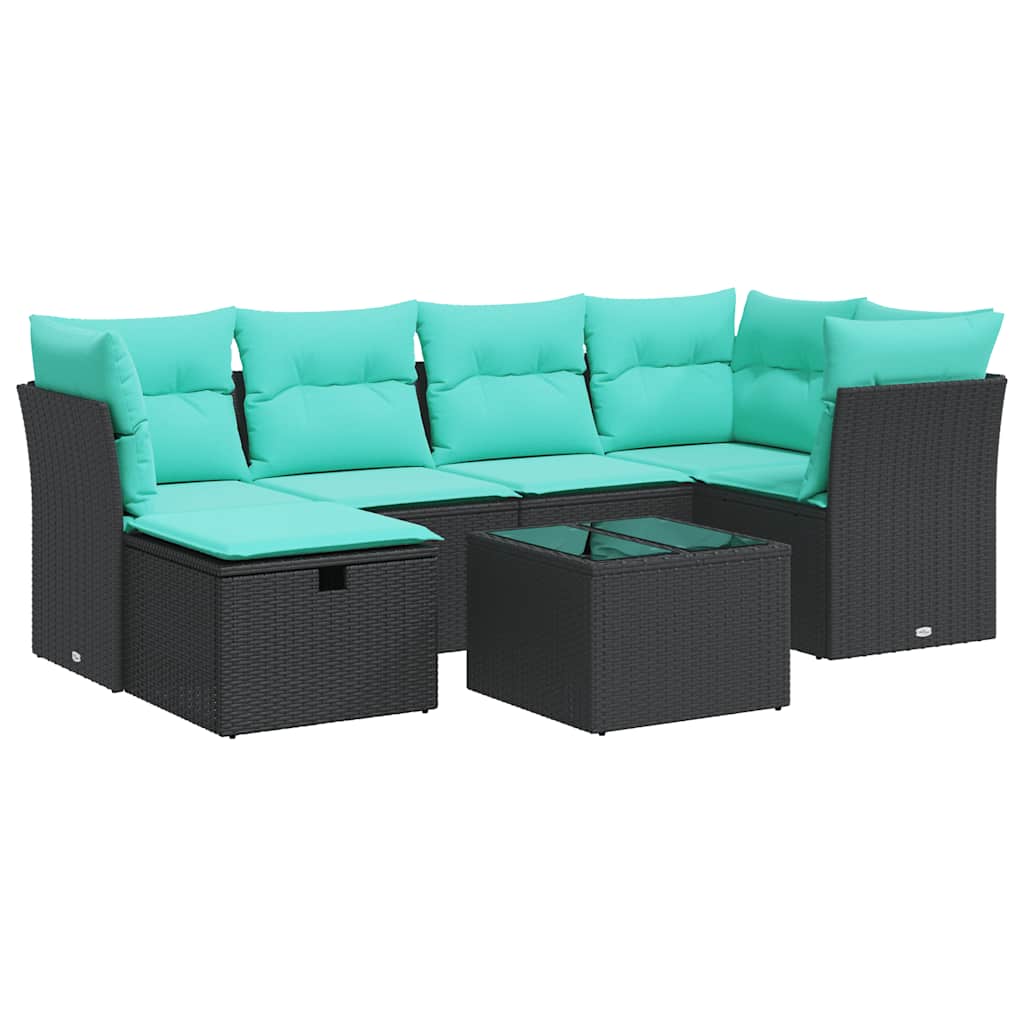 7-delige Loungeset met kussens poly rattan zwart is nu te koop bij PeponiXL, paradijselijk wonen!