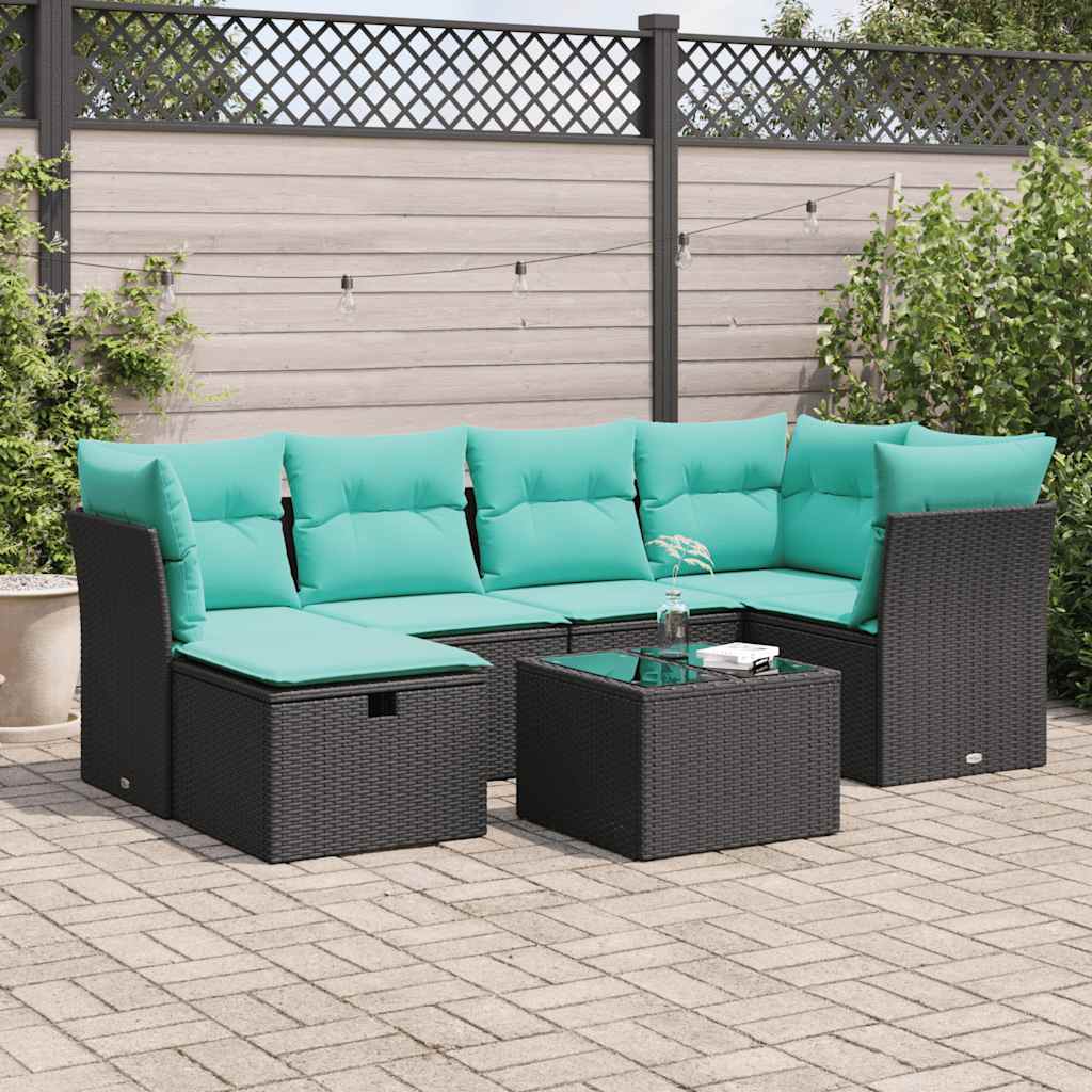 7-delige Loungeset met kussens poly rattan zwart is nu te koop bij PeponiXL, paradijselijk wonen!