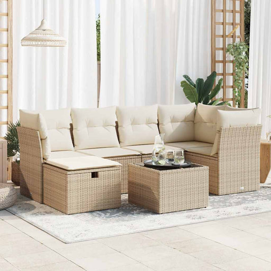 7-delige Loungeset met kussens poly rattan beige is nu te koop bij PeponiXL, paradijselijk wonen!