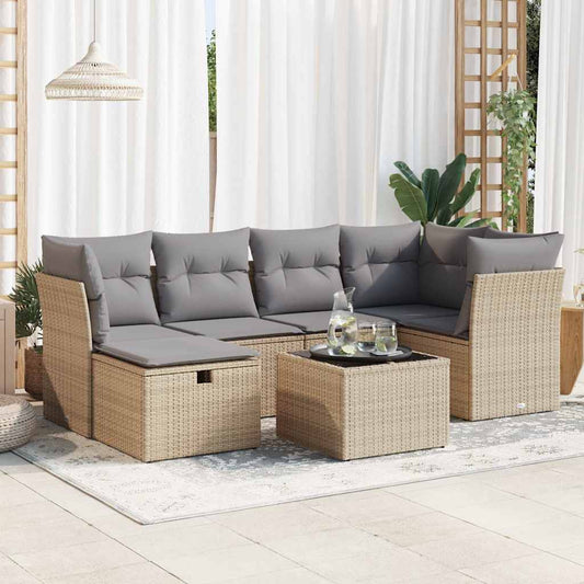 7-delige Loungeset met kussens poly rattan beige is nu te koop bij PeponiXL, paradijselijk wonen!