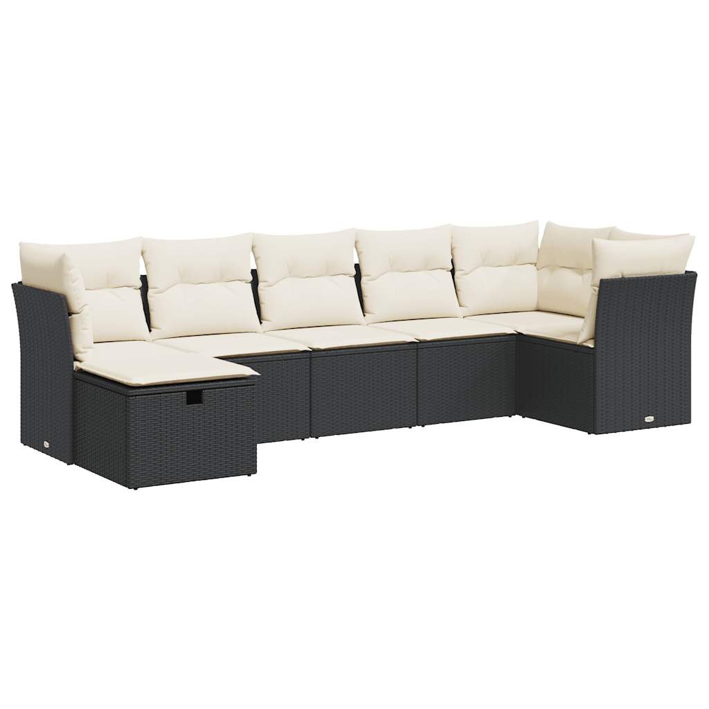 7-delige Loungeset met kussens poly rattan zwart is nu te koop bij PeponiXL, paradijselijk wonen!