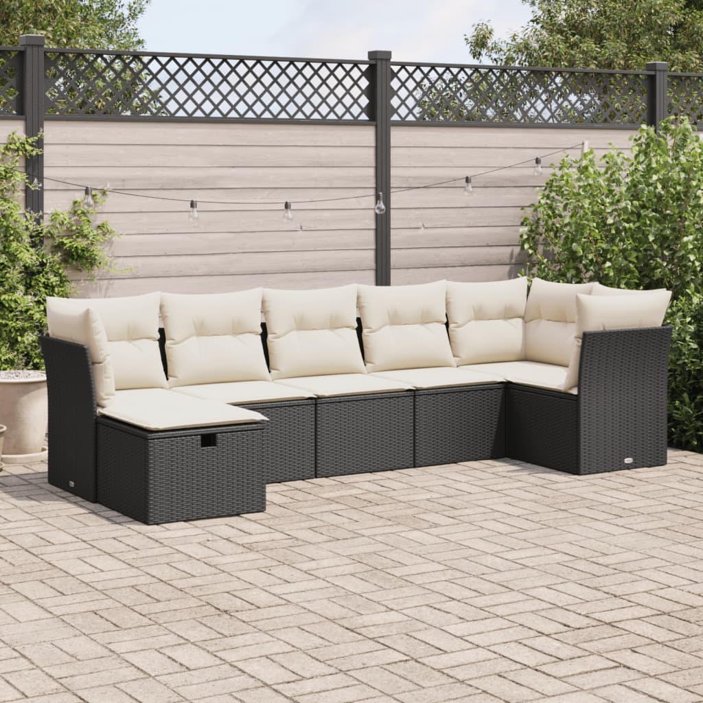 7-delige Loungeset met kussens poly rattan zwart is nu te koop bij PeponiXL, paradijselijk wonen!