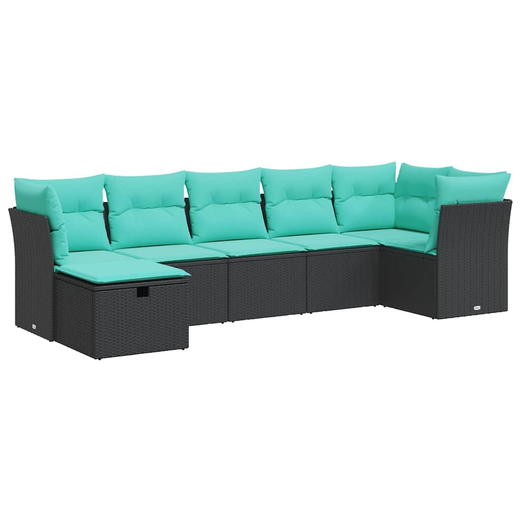 7-delige Loungeset met kussens poly rattan zwart is nu te koop bij PeponiXL, paradijselijk wonen!