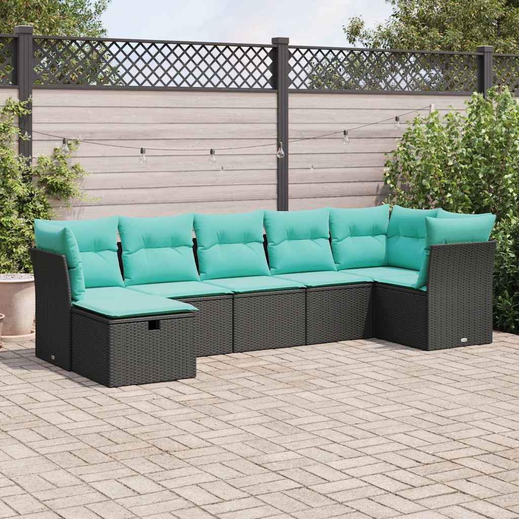7-delige Loungeset met kussens poly rattan zwart is nu te koop bij PeponiXL, paradijselijk wonen!
