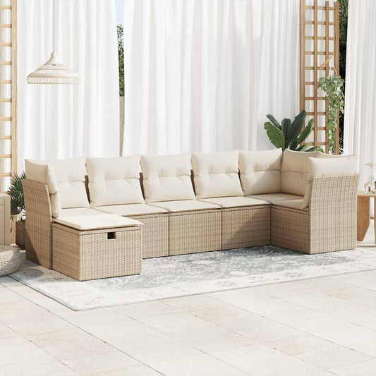 7-delige Loungeset met kussens poly rattan beige is nu te koop bij PeponiXL, paradijselijk wonen!
