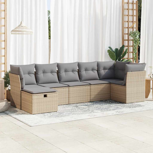 7-delige Loungeset met kussens poly rattan beige is nu te koop bij PeponiXL, paradijselijk wonen!