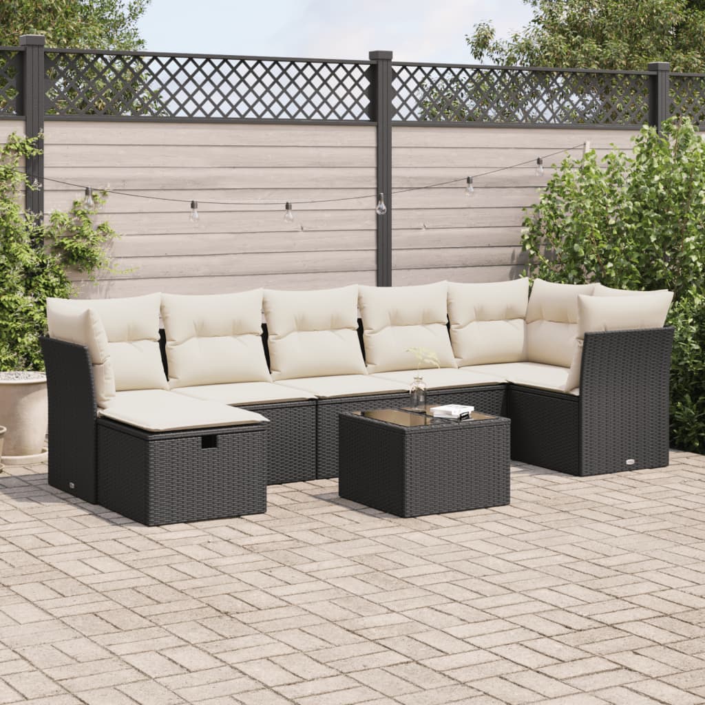 8-delige Loungeset met kussens poly rattan zwart is nu te koop bij PeponiXL, paradijselijk wonen!