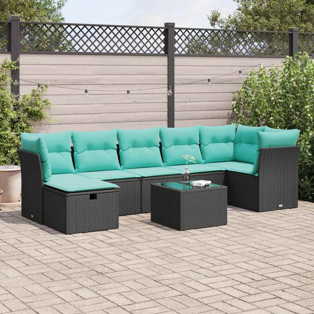 8-delige Loungeset met kussens poly rattan zwart is nu te koop bij PeponiXL, paradijselijk wonen!