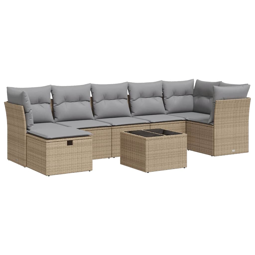 8-delige Loungeset met kussens poly rattan beige