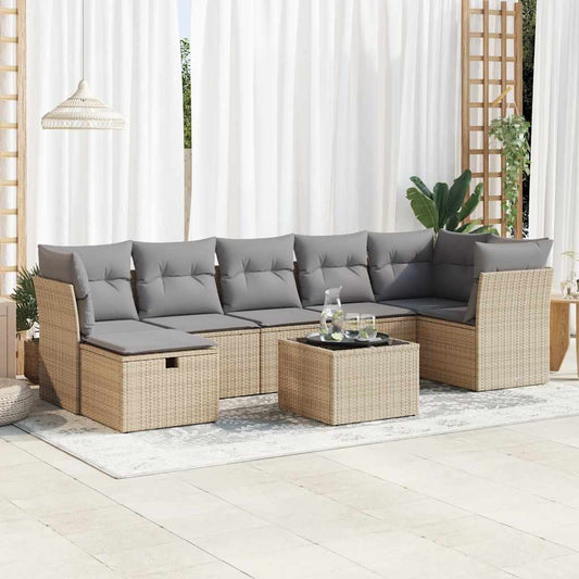 8-delige Loungeset met kussens poly rattan beige is nu te koop bij PeponiXL, paradijselijk wonen!