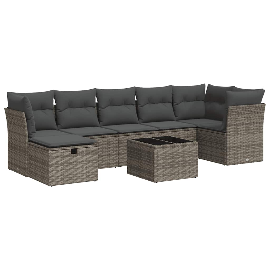 8-delige Loungeset met kussens poly rattan grijs