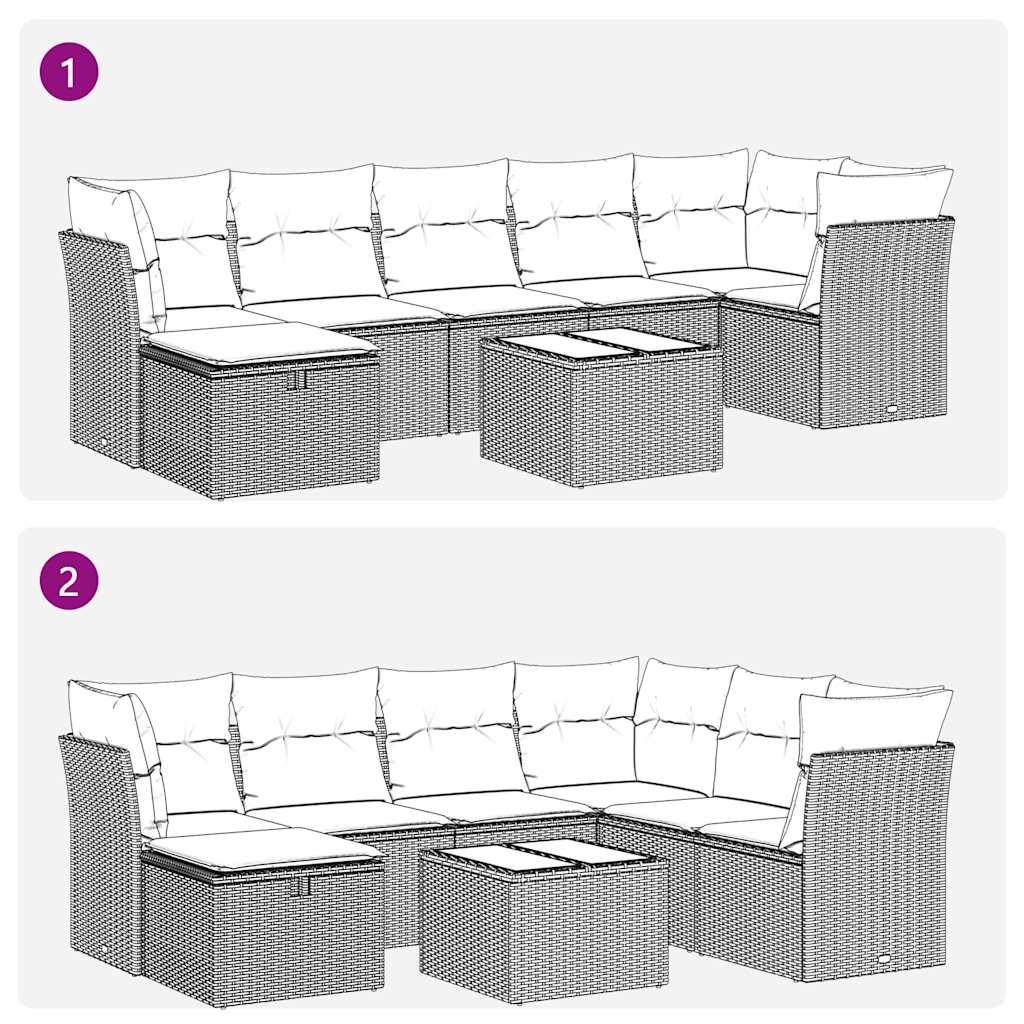 8-delige Loungeset met kussens poly rattan grijs