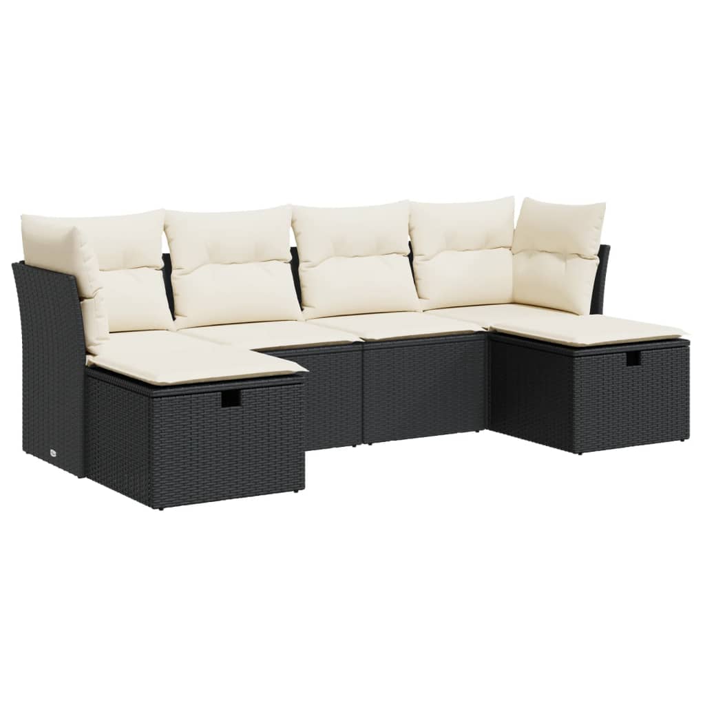 6-delige Loungeset met kussens poly rattan zwart is nu te koop bij PeponiXL, paradijselijk wonen!