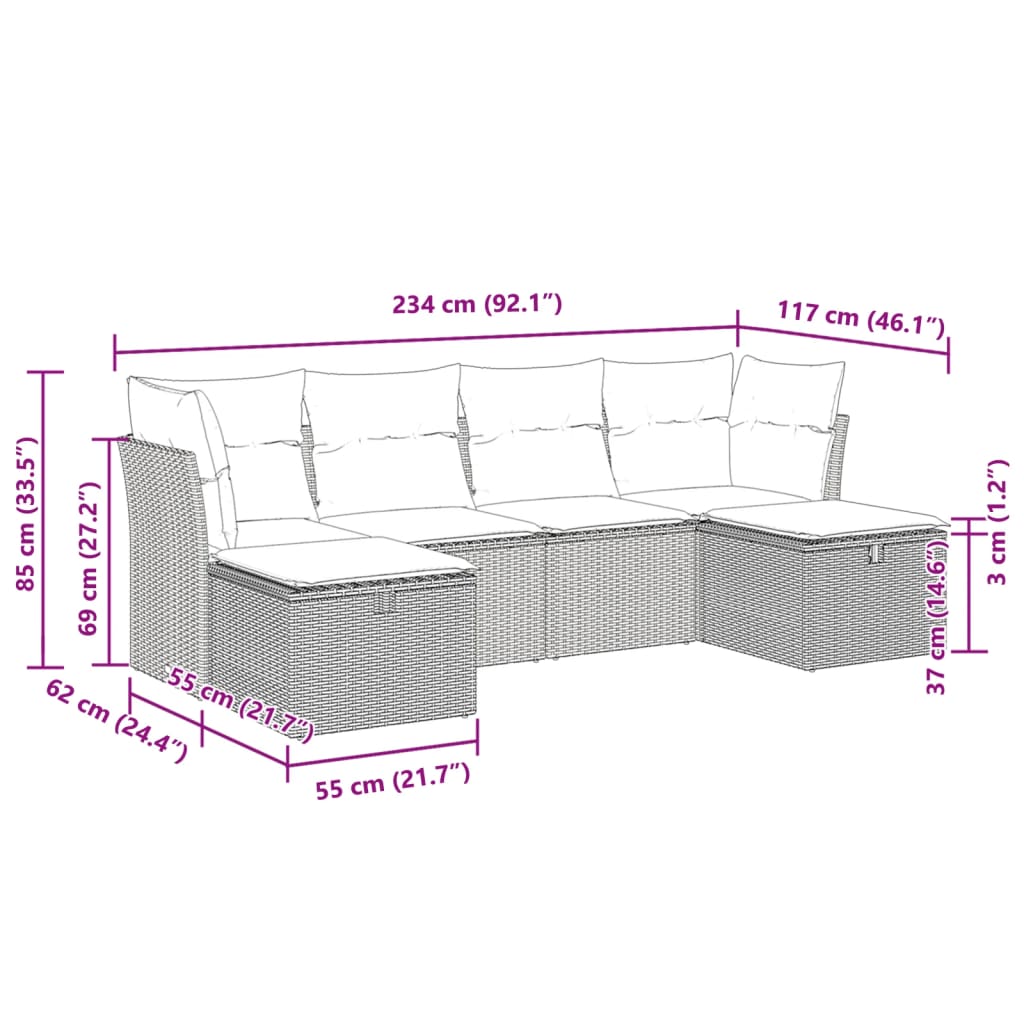 6-delige Loungeset met kussens poly rattan zwart is nu te koop bij PeponiXL, paradijselijk wonen!