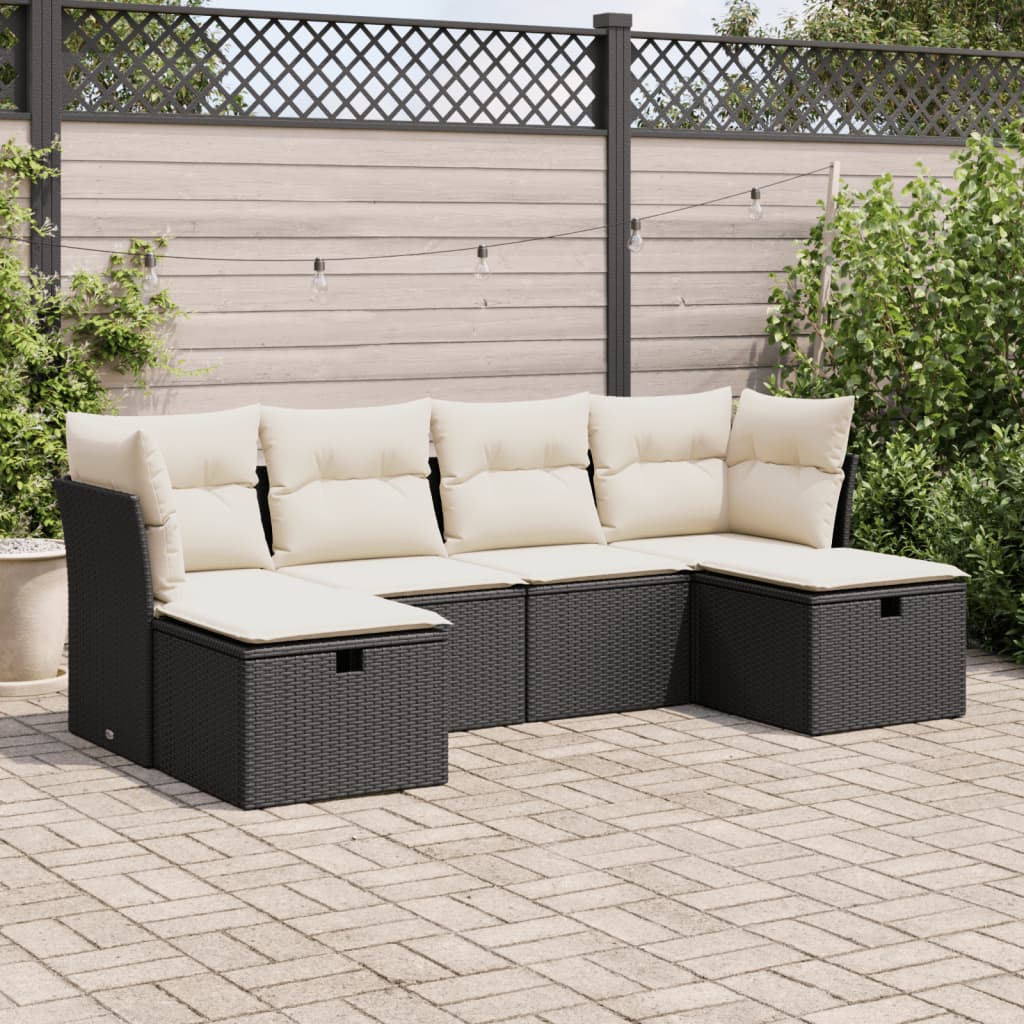 6-delige Loungeset met kussens poly rattan zwart is nu te koop bij PeponiXL, paradijselijk wonen!