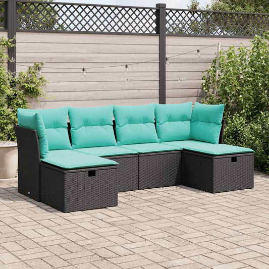 6-delige Loungeset met kussens poly rattan zwart is nu te koop bij PeponiXL, paradijselijk wonen!