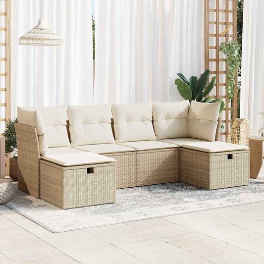 6-delige Loungeset met kussens poly rattan beige is nu te koop bij PeponiXL, paradijselijk wonen!