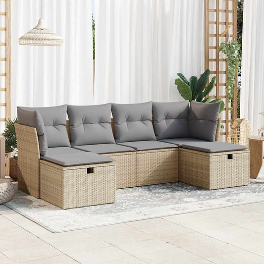 6-delige Loungeset met kussens poly rattan beige is nu te koop bij PeponiXL, paradijselijk wonen!