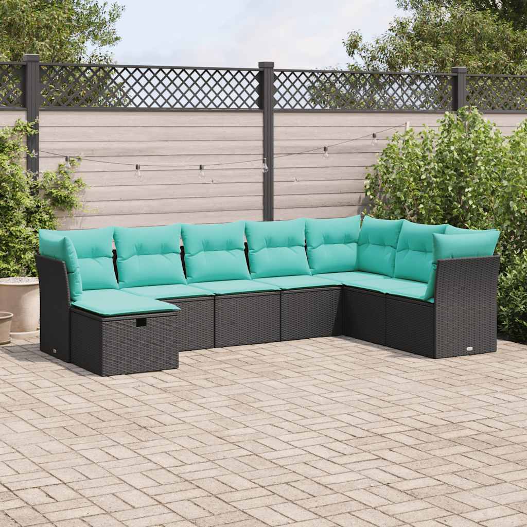 8-delige Loungeset met kussens poly rattan zwart is nu te koop bij PeponiXL, paradijselijk wonen!