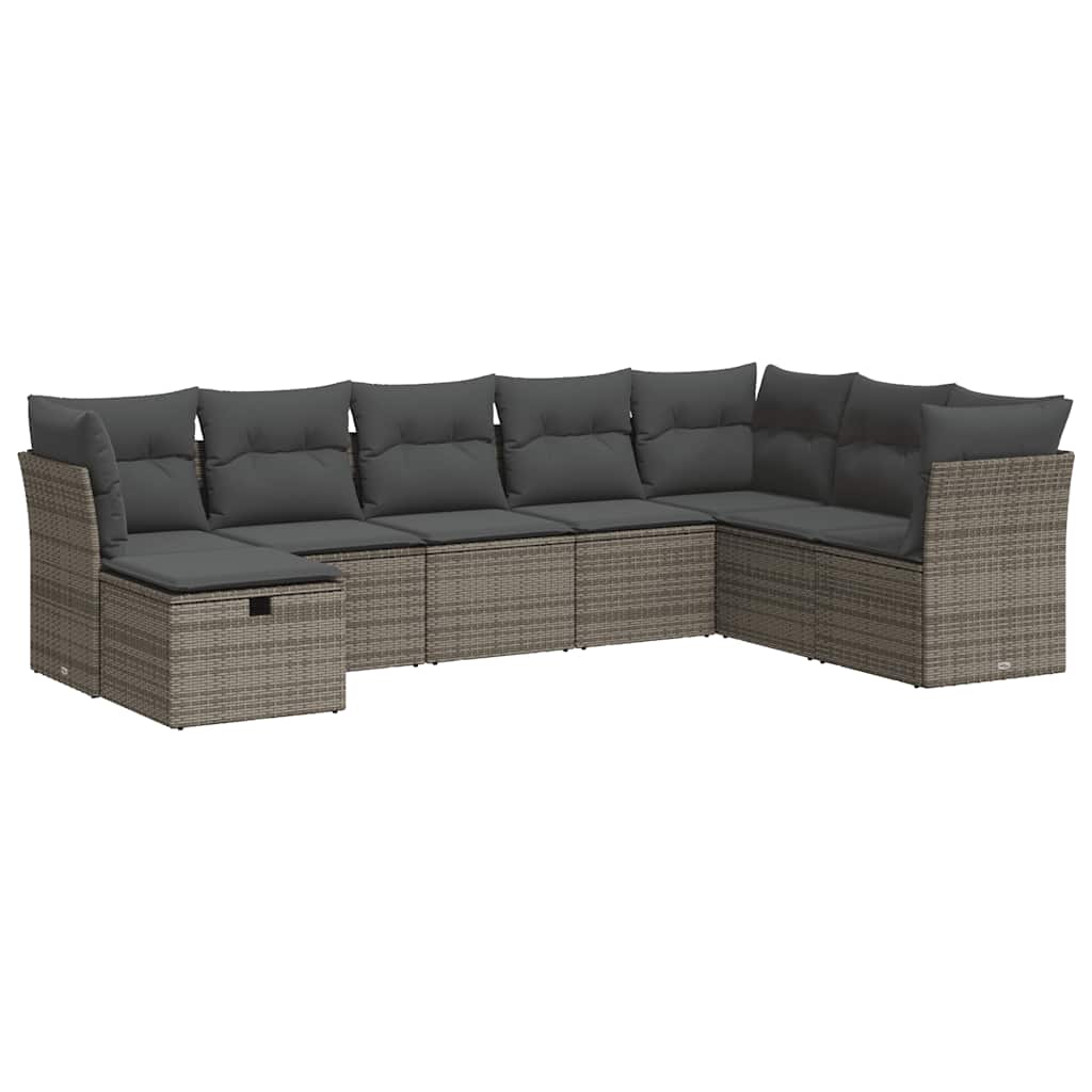 8-delige Loungeset met kussens poly rattan grijs