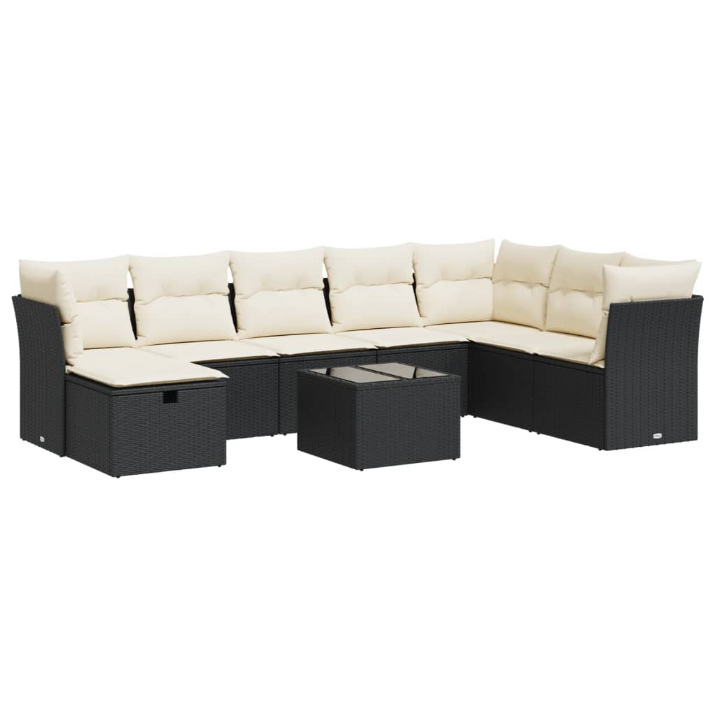 9-delige Loungeset met kussens poly rattan zwart is nu te koop bij PeponiXL, paradijselijk wonen!