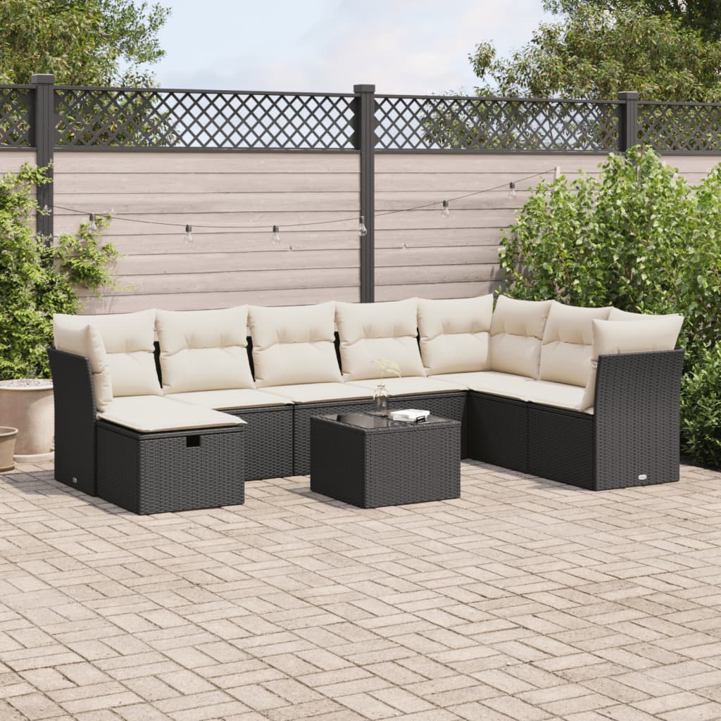 9-delige Loungeset met kussens poly rattan zwart is nu te koop bij PeponiXL, paradijselijk wonen!