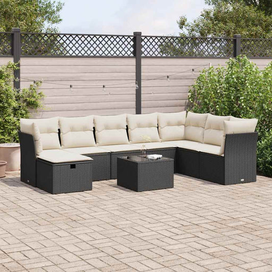 9-delige Loungeset met kussens poly rattan zwart is nu te koop bij PeponiXL, paradijselijk wonen!