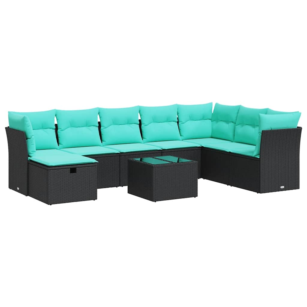 9-delige Loungeset met kussens poly rattan zwart is nu te koop bij PeponiXL, paradijselijk wonen!