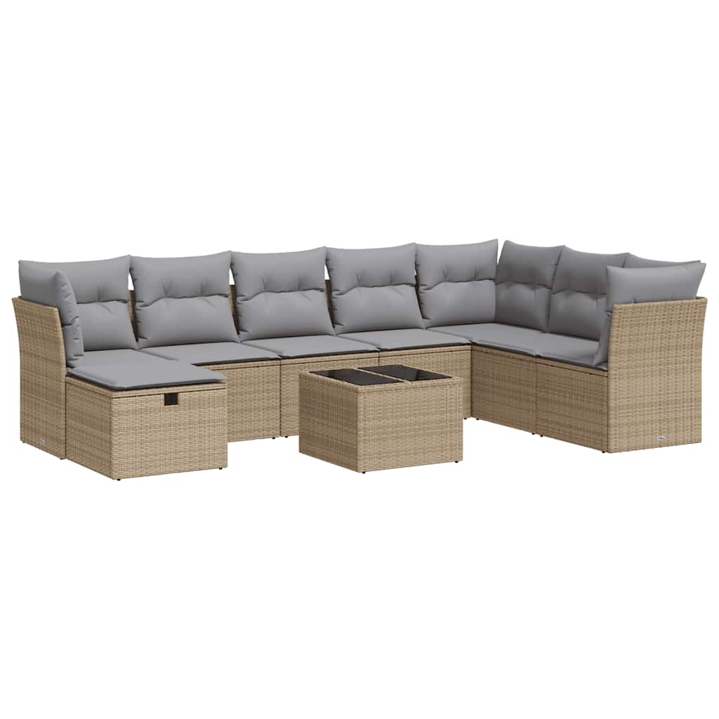 9-delige Loungeset met kussens poly rattan beige