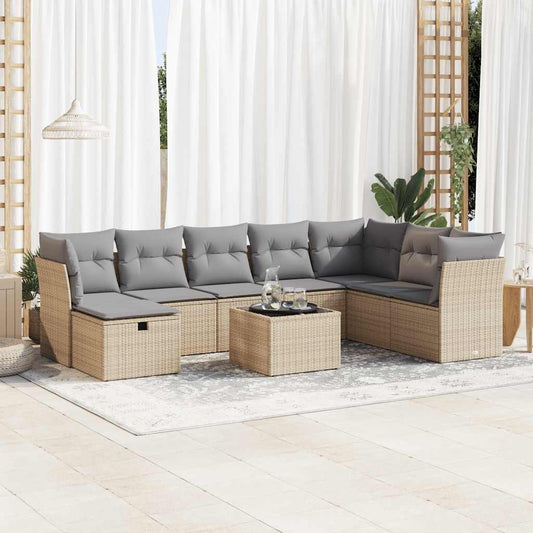 9-delige Loungeset met kussens poly rattan beige is nu te koop bij PeponiXL, paradijselijk wonen!