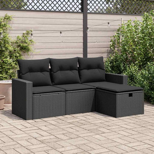 4-delige Loungeset met kussens poly rattan zwart is nu te koop bij PeponiXL, paradijselijk wonen!