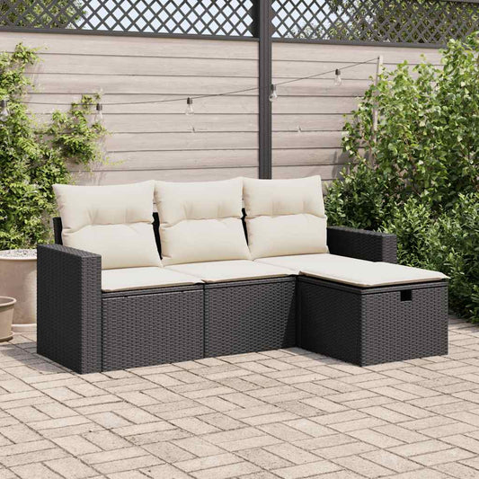 4-delige Loungeset met kussens poly rattan zwart is nu te koop bij PeponiXL, paradijselijk wonen!