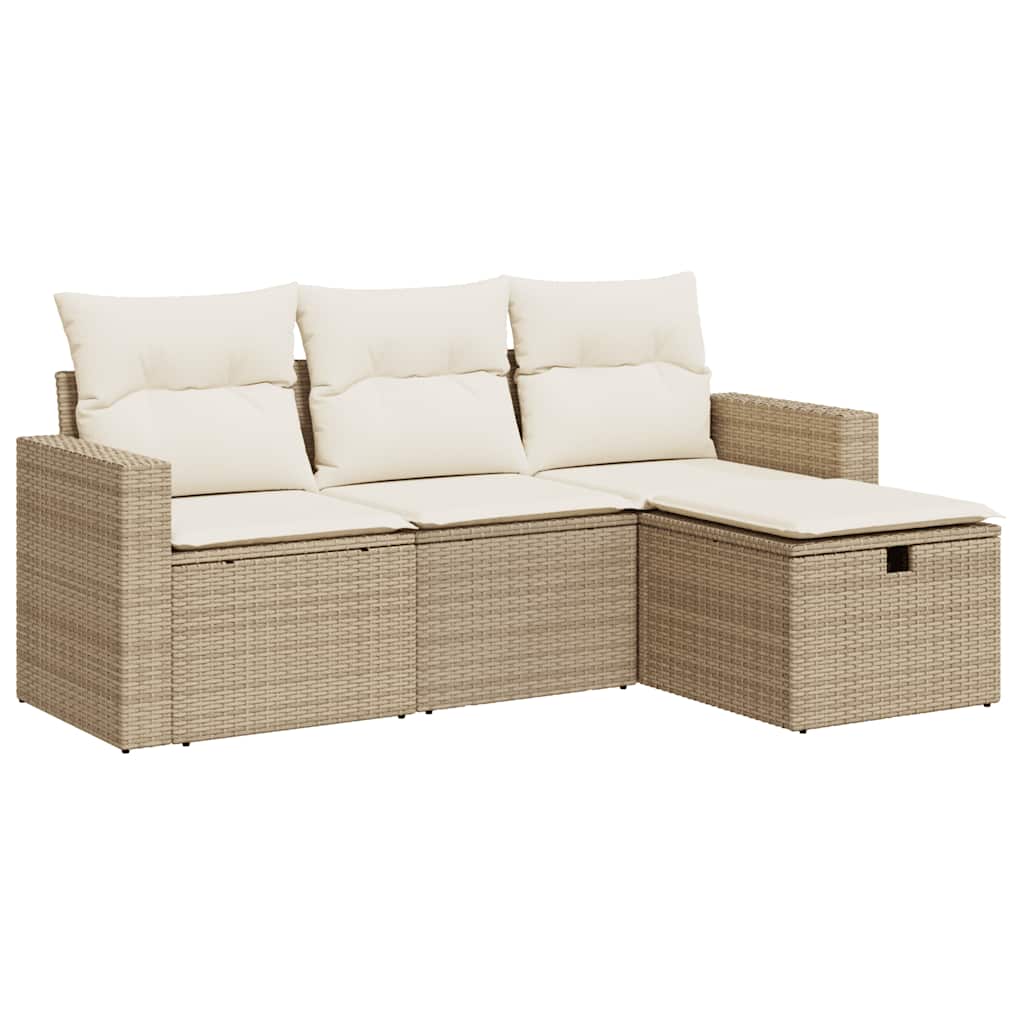 4-delige Loungeset met kussens poly rattan beige is nu te koop bij PeponiXL, paradijselijk wonen!