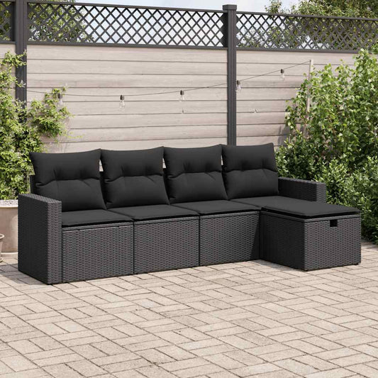 5-delige Loungeset met kussens poly rattan zwart is nu te koop bij PeponiXL, paradijselijk wonen!
