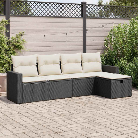 5-delige Loungeset met kussens poly rattan zwart is nu te koop bij PeponiXL, paradijselijk wonen!