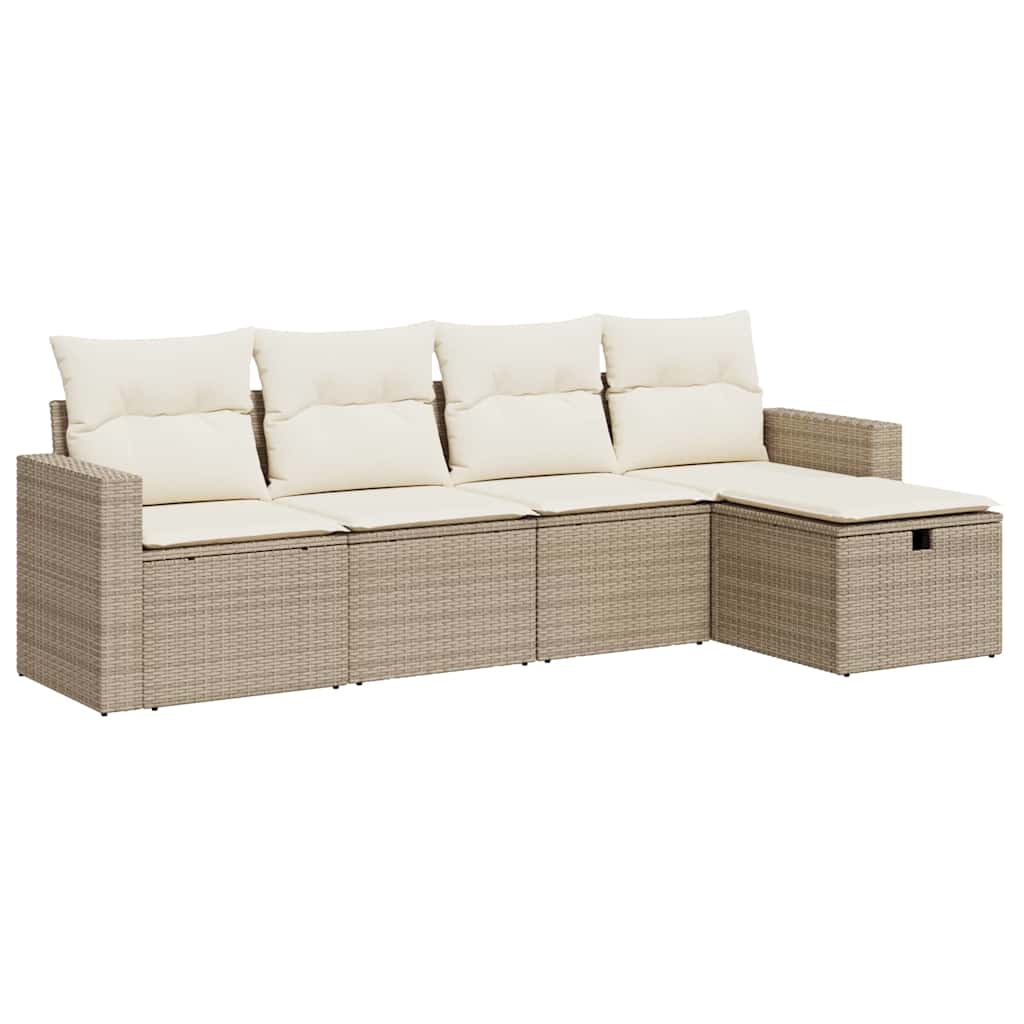 5-delige Loungeset met kussens poly rattan beige is nu te koop bij PeponiXL, paradijselijk wonen!