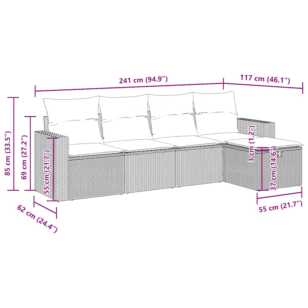 5-delige Loungeset met kussens poly rattan beige is nu te koop bij PeponiXL, paradijselijk wonen!