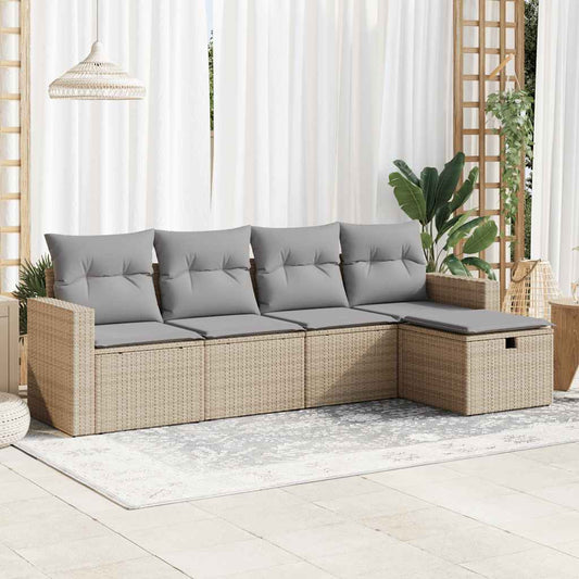 5-delige Loungeset met kussens poly rattan beige is nu te koop bij PeponiXL, paradijselijk wonen!