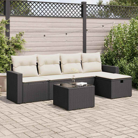 6-delige Loungeset met kussens poly rattan zwart is nu te koop bij PeponiXL, paradijselijk wonen!