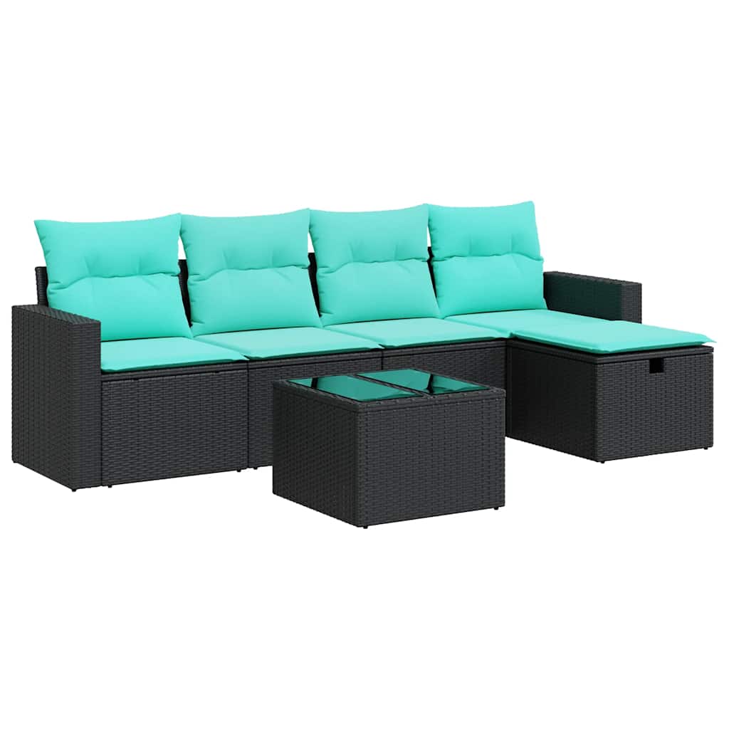 6-delige Loungeset met kussens poly rattan zwart is nu te koop bij PeponiXL, paradijselijk wonen!