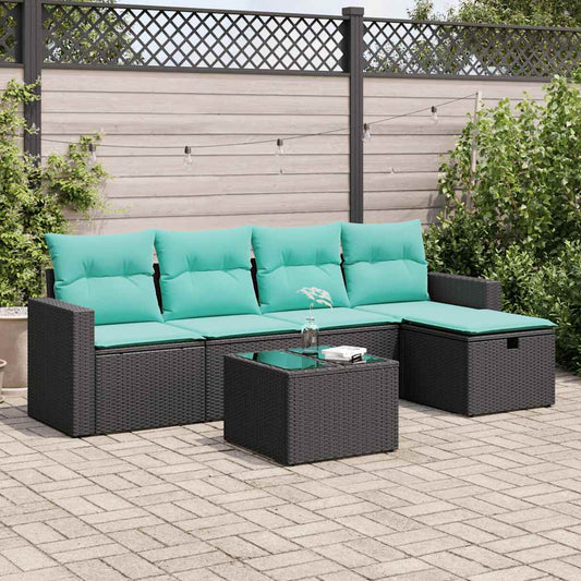 6-delige Loungeset met kussens poly rattan zwart is nu te koop bij PeponiXL, paradijselijk wonen!