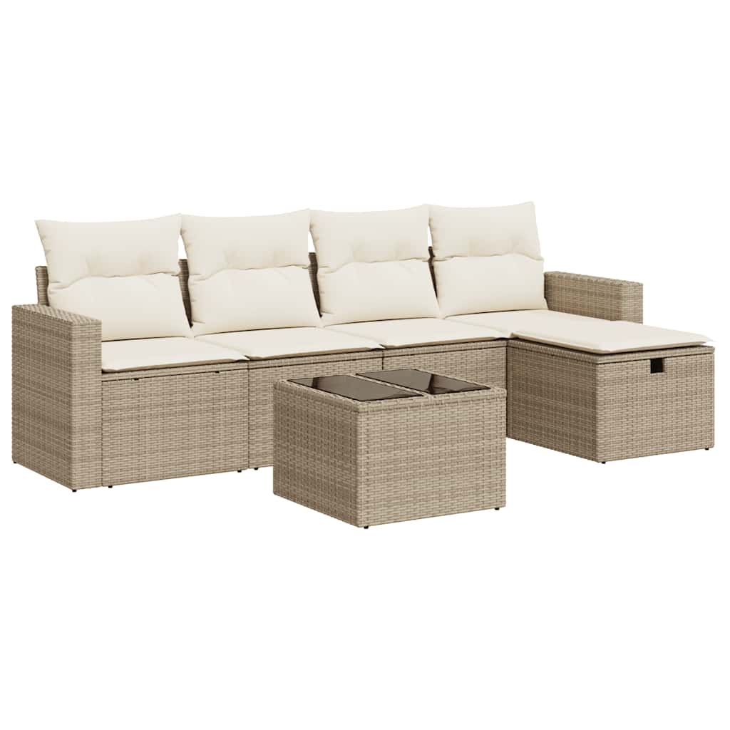 6-delige Loungeset met kussens poly rattan beige is nu te koop bij PeponiXL, paradijselijk wonen!