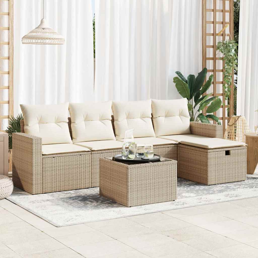 6-delige Loungeset met kussens poly rattan beige is nu te koop bij PeponiXL, paradijselijk wonen!