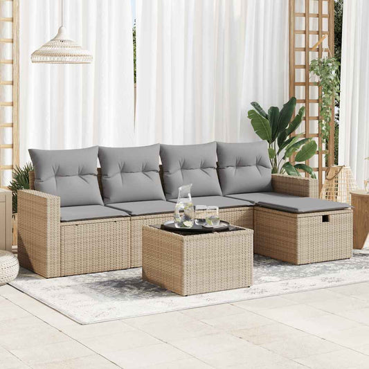 6-delige Loungeset met kussens poly rattan beige is nu te koop bij PeponiXL, paradijselijk wonen!