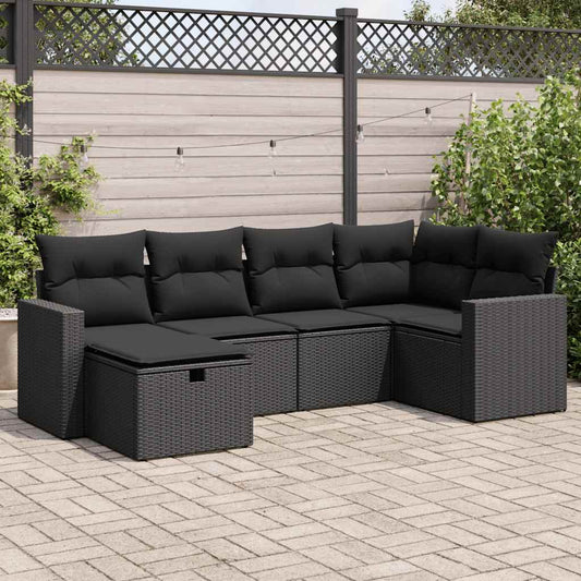 6-delige Loungeset met kussens poly rattan zwart is nu te koop bij PeponiXL, paradijselijk wonen!