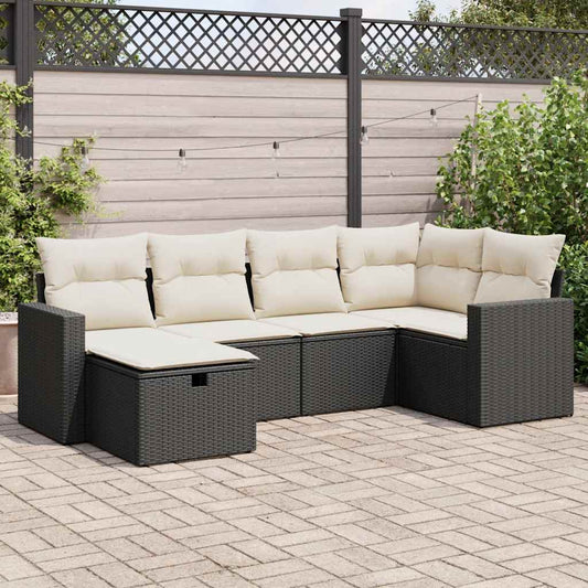 6-delige Loungeset met kussens poly rattan zwart is nu te koop bij PeponiXL, paradijselijk wonen!