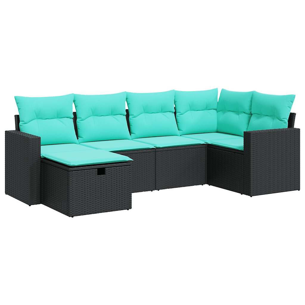 6-delige Loungeset met kussens poly rattan zwart is nu te koop bij PeponiXL, paradijselijk wonen!