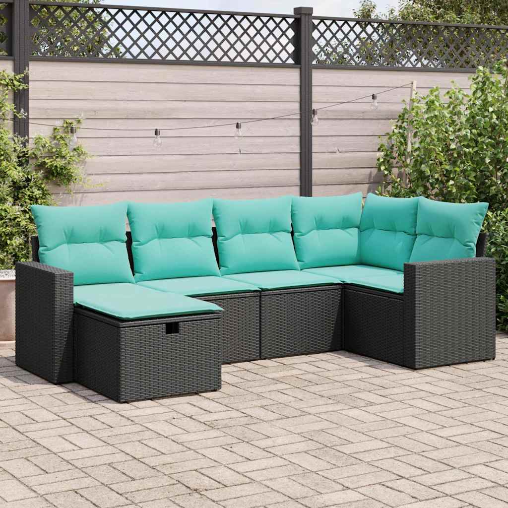 6-delige Loungeset met kussens poly rattan zwart is nu te koop bij PeponiXL, paradijselijk wonen!