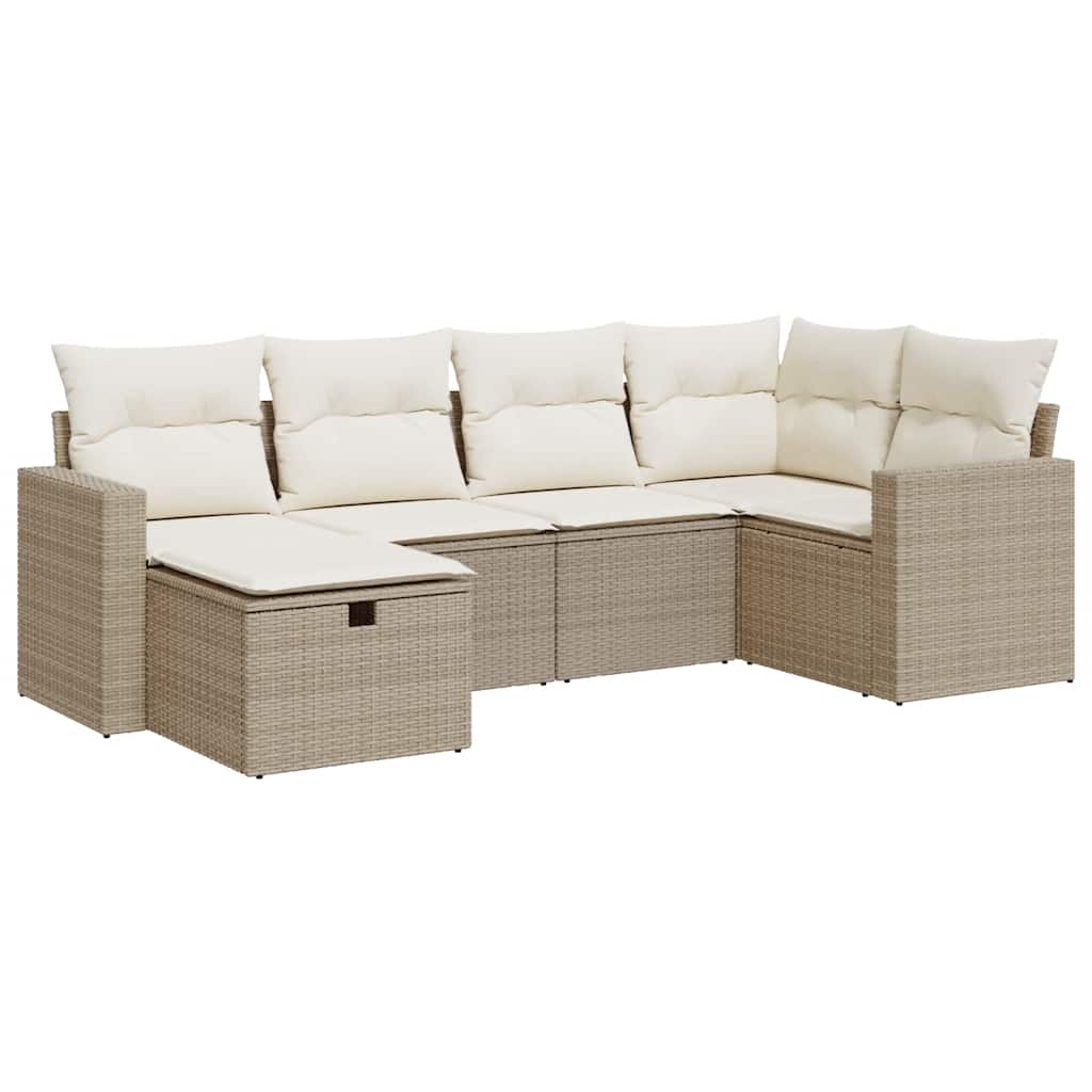6-delige Loungeset met kussens poly rattan beige is nu te koop bij PeponiXL, paradijselijk wonen!