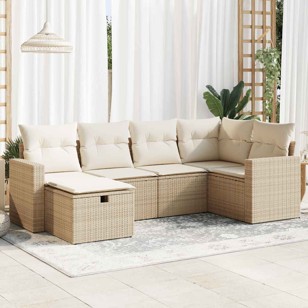 6-delige Loungeset met kussens poly rattan beige is nu te koop bij PeponiXL, paradijselijk wonen!